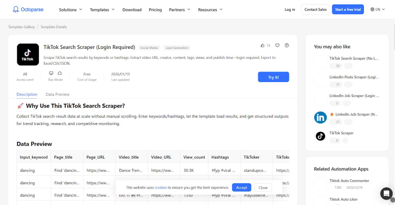 Octoparse TikTok Search Scraper